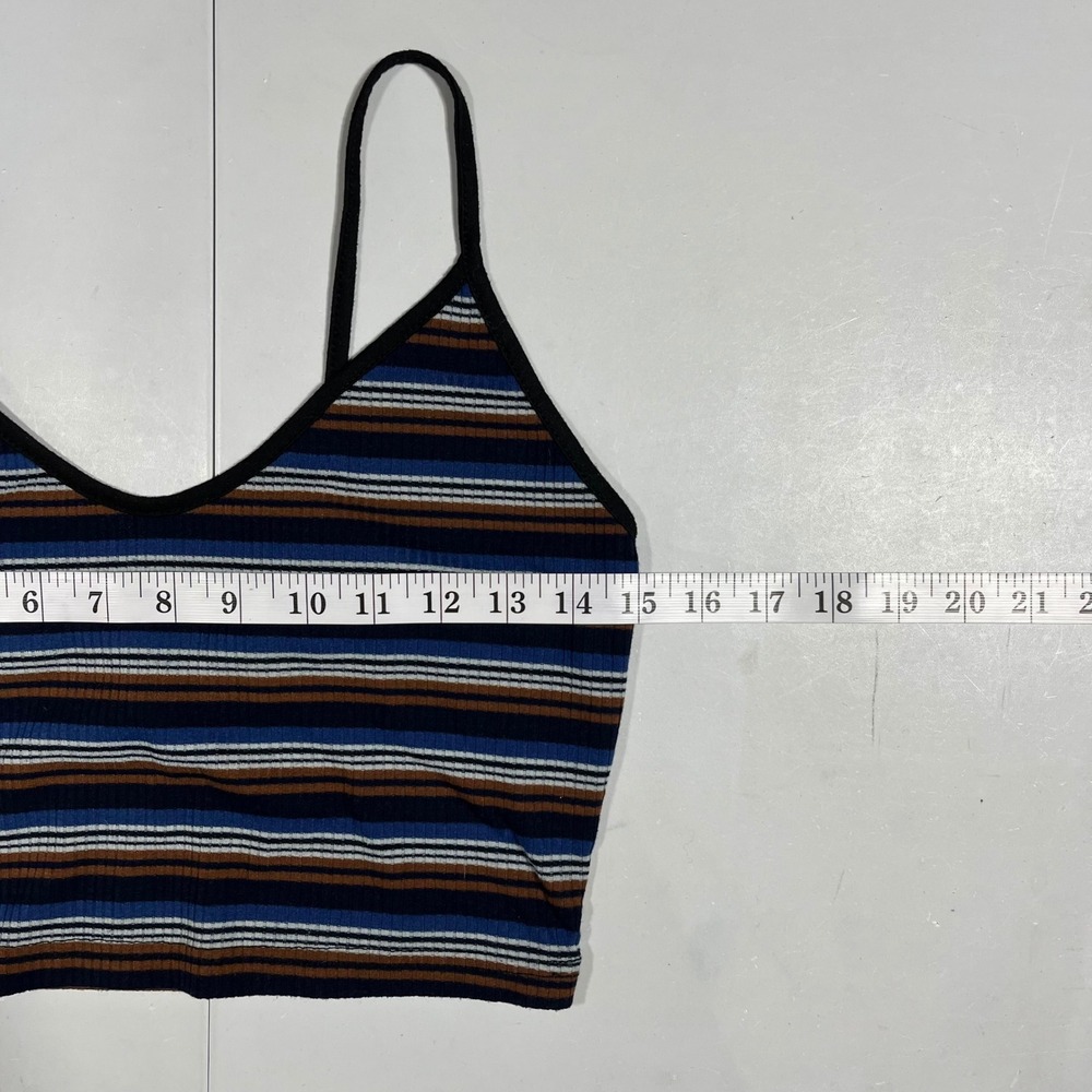 Womens Granola Grunge Striped Ribbed Crop Top Medium 90s Y2K Streetwear Boho - Picture 5 of 9